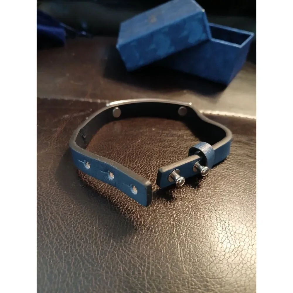 Men's Genuine BLUE Leather BAD TO THE BONE Adjustable Bracelet